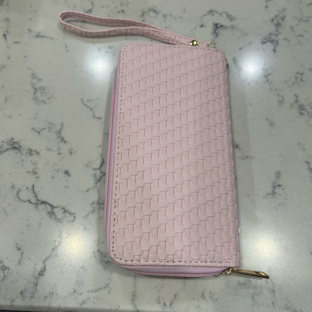 Elegant Pink Woven Wristlet Wallet